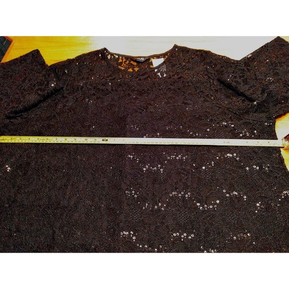 Womans Plus YOURS Black Lace & Sequines Party Holiday Lined Top Blouse sz 30/32 - Picture 6 of 10